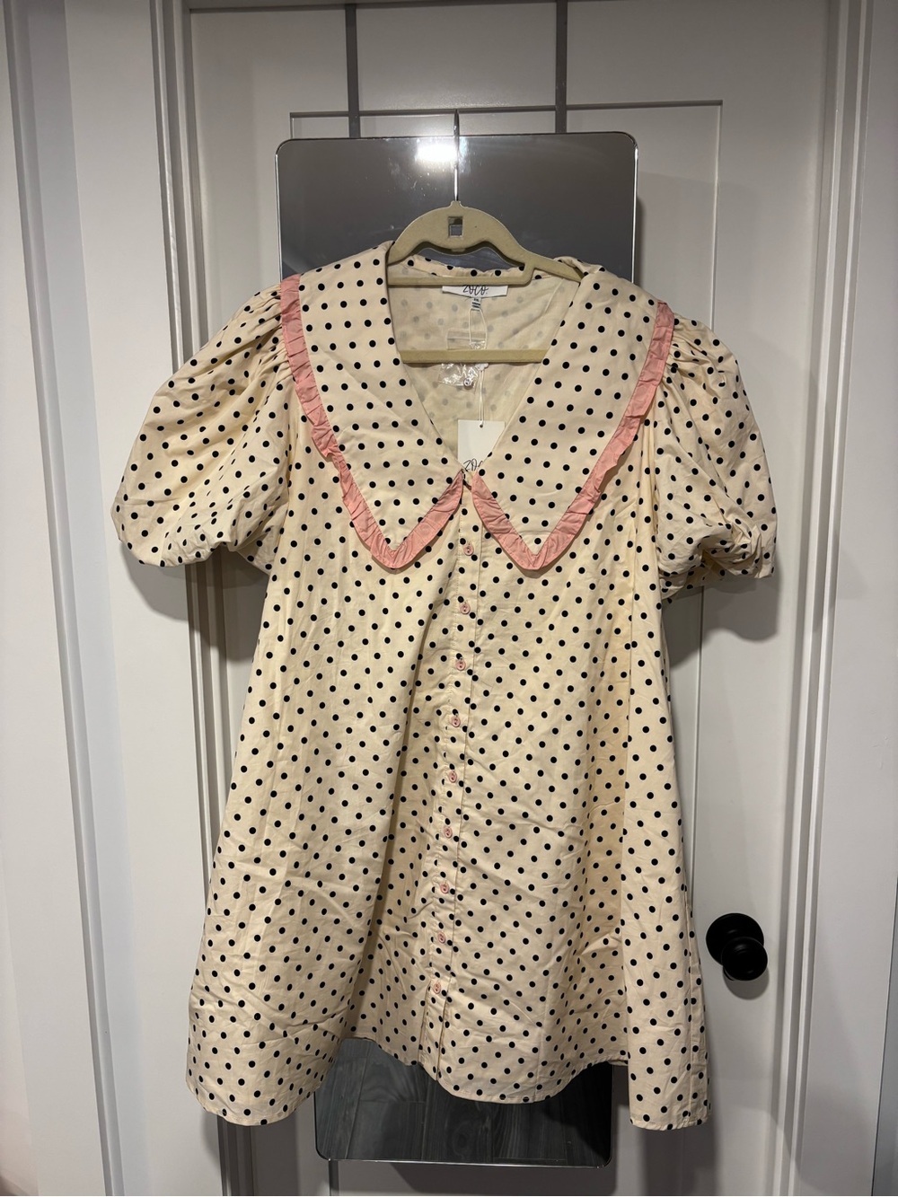 Polka Dot Mini Dress with Pink Trim